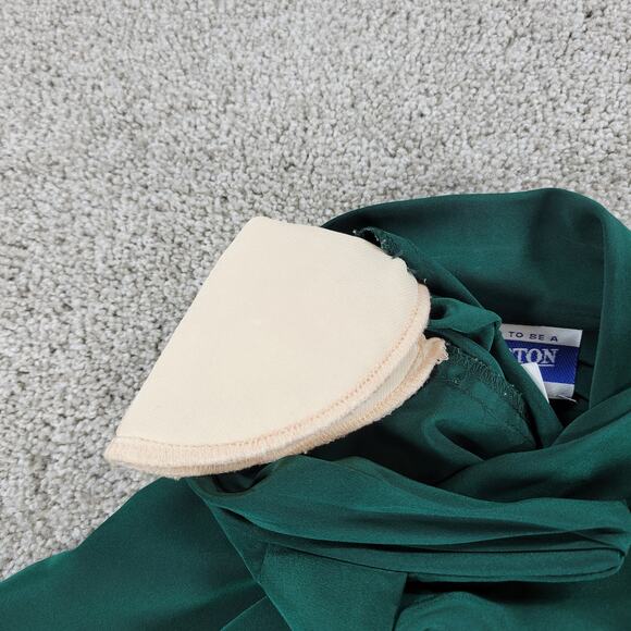 VTG Pendleton Petite Blouse Womens 10 Green Mock Neck Decorative Buttons Pleated - Picture 10 of 13